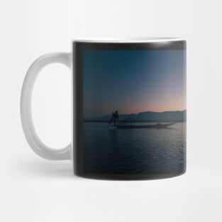 Two Fishermen at Work on Lake Inle in Early Morning, Myanmar Mug